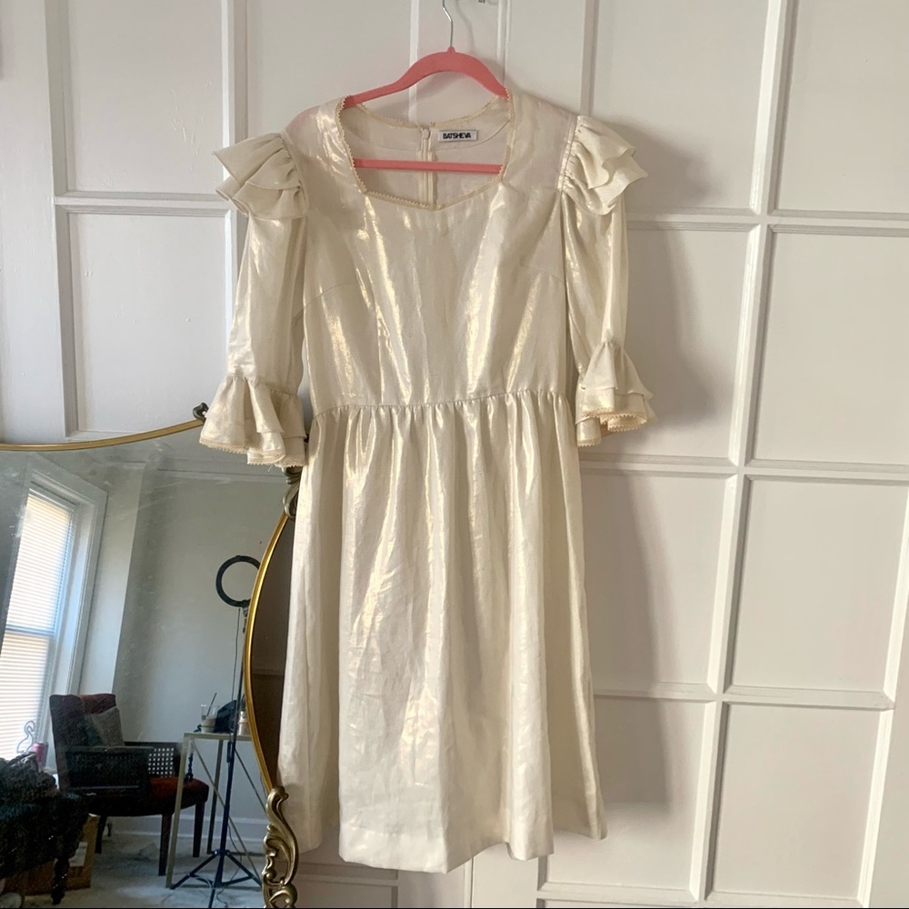 Batsheva Gold Linen Antoinette Dress